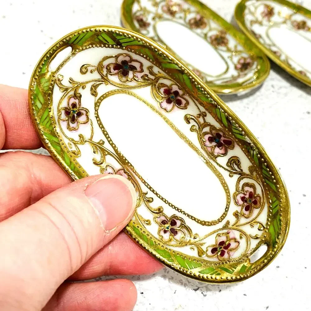 Vintage Hand Painted Nippon Porcelain Relish Tidbit Tray & 4 Salt Cellars Set